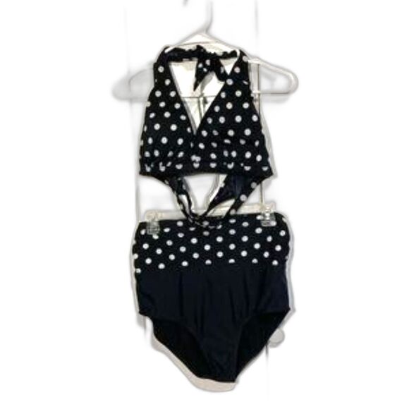 SWIMSUITS FOR ALL Black with White Polka Dot Bikini Womens 12 - Picture 8 of 13